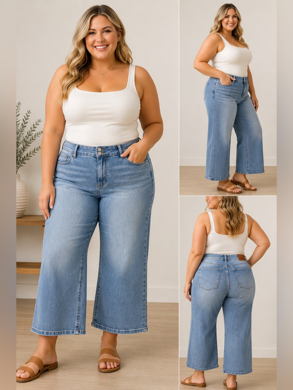 Judy Blue Wide Crop Jeans Women’s 14W Light Wash High Rise Wide Leg